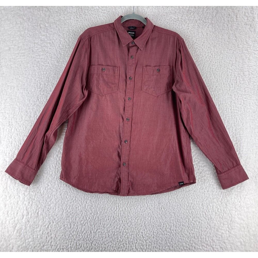 Prana Men's Button Down Shirt in Deep Red